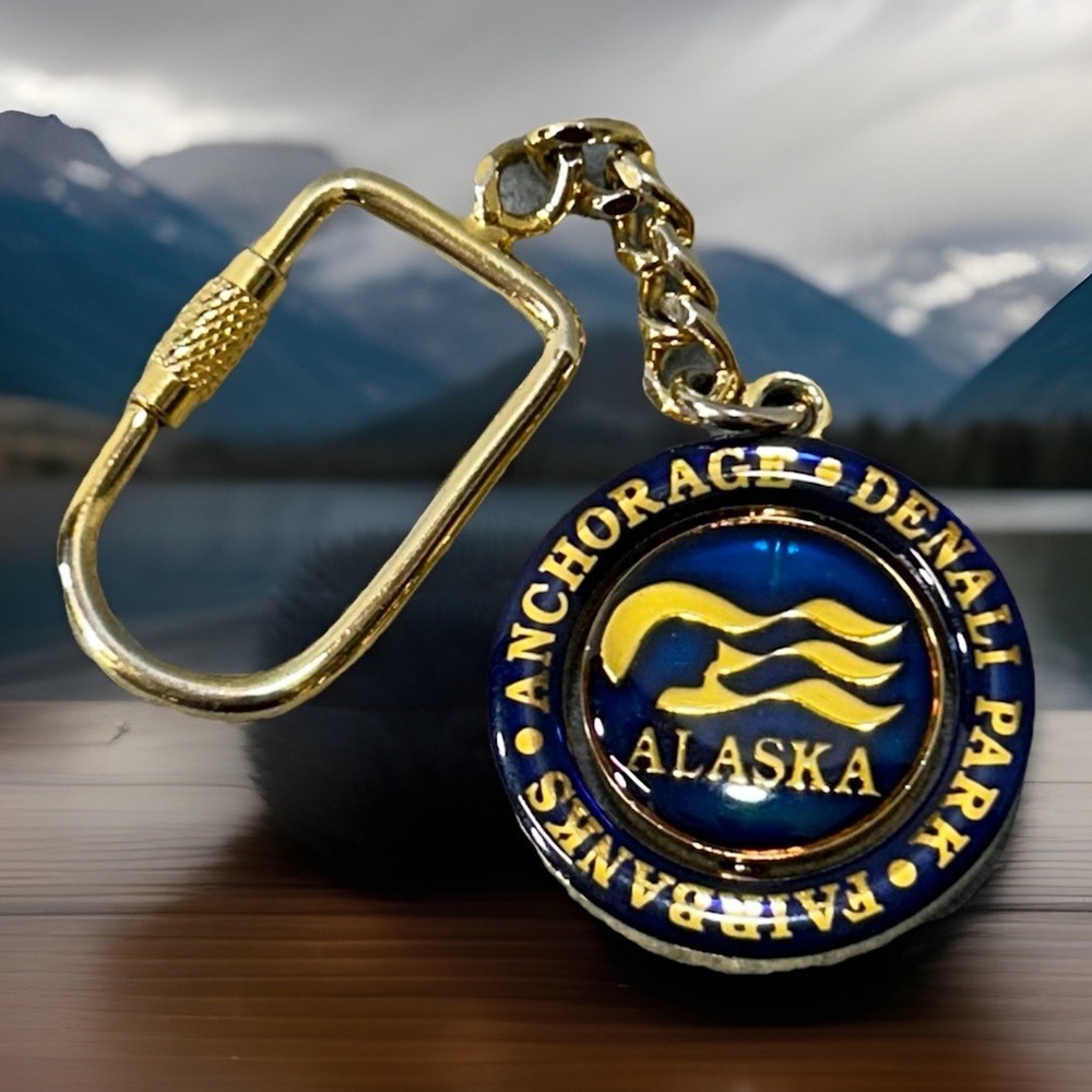 Midnight Sun Express Unisex Blue Princess Cruises Alaska Spin Keychain Gold OS